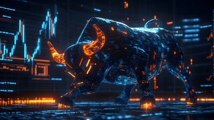 Digital Bull Market Stock Chart Abstract 3D Render