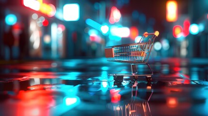 Shopping Cart Under Neon Lights