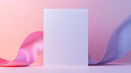 Blank Card Mockup with Pink and Purple Ribbons on Pastel Background