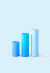 Three cylindrical bars in varying shades of blue represent growth and performance against a light blue background.