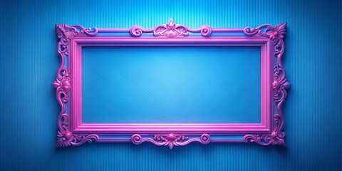 A vibrant magenta and blue ornate frame against a textured blue background, creating a bold and whimsical visual.