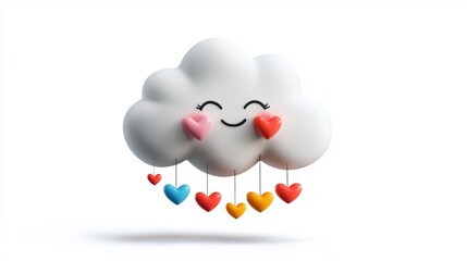Cute Cartoon Cloud with Colorful Hearts Rain