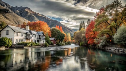 Fototapeta premium Stunning Fall Colors in Arrowtown, New Zealand - HDR Landscape Photography