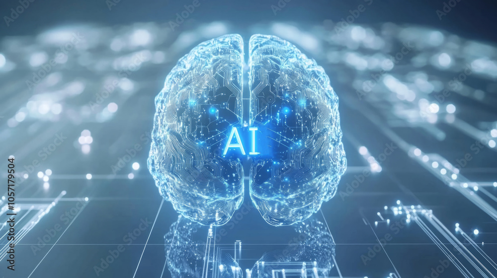 Poster A brain with the word AI written on it