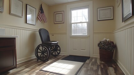 Fototapeta premium Innovative health technology aiding individuals with disabilities in a modern clinic environment