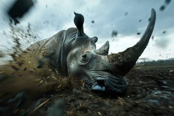 Dynamic Rhinoceros Captured Midmotion