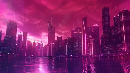 Fototapeta premium Neon Cityscape at Sunset