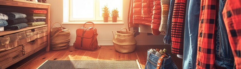 A room with a wooden dresser and a window