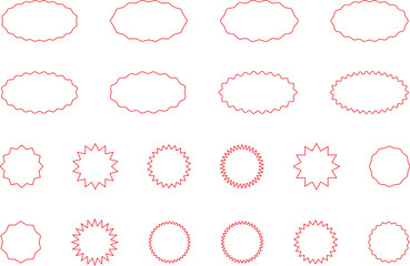 Obraz premium Starburst red sticker set - collection of special offer sale oval and round shaped sunburst labels and badges. Promo stickers with star edges. Vector.