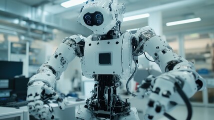 Robot programming specialists coding robotic systems for precise and autonomous operations