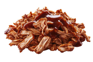 Shredded pulled pork with barbecue sauce, PNG isolated on transparent background, white background.