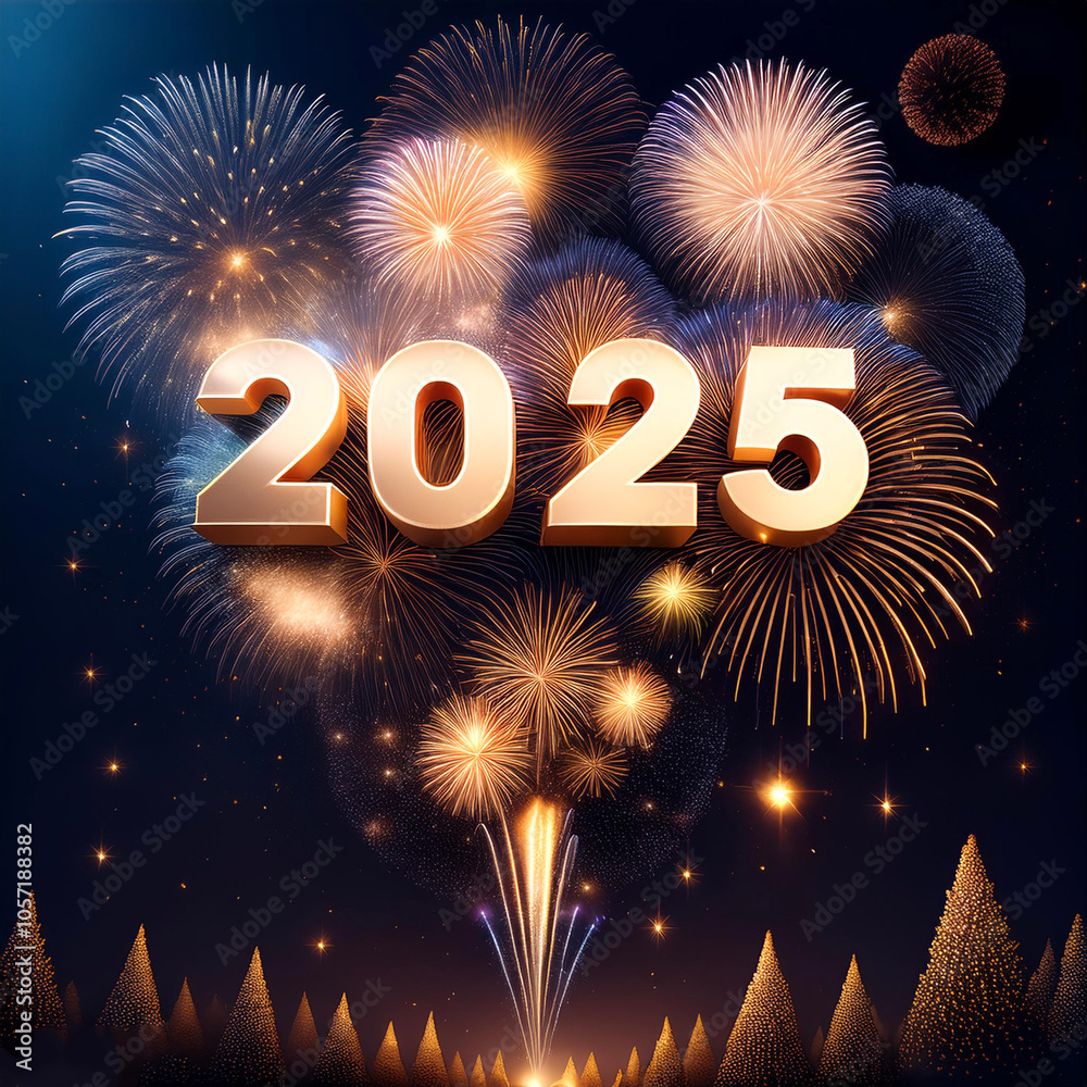 Fototapete combination of the number 2025 with the best design and a combination of festive elements and orname