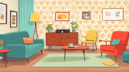 Cozy Mid-Century Living Room Interior Design