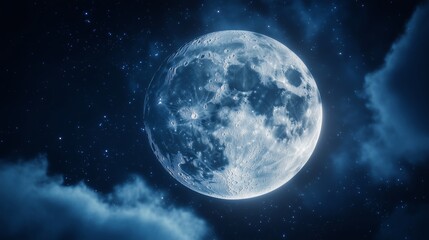 Fototapeta premium A stunning moon close-up shows craters and maria against a deep indigo sky, evoking wonder.