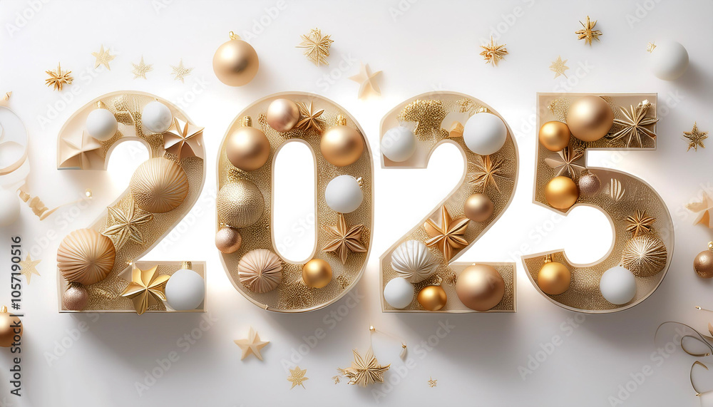 Fototapete the combination of the number 2025 with the best design and combination of festive elements and orna