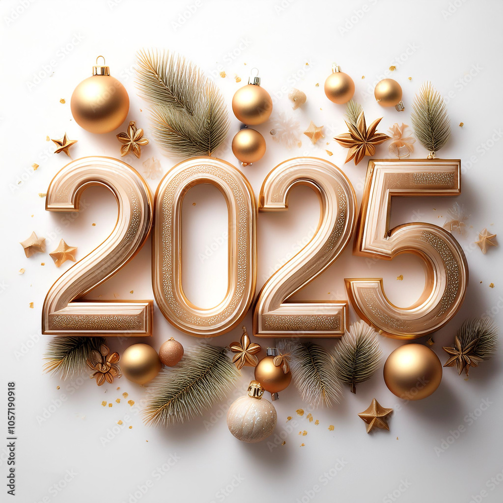 Fototapete the combination of the number 2025 with the best design and combination of festive elements and orna