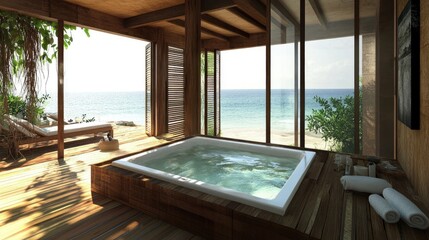 Fototapeta premium Tranquil Spa with Ocean View and Natural Light
