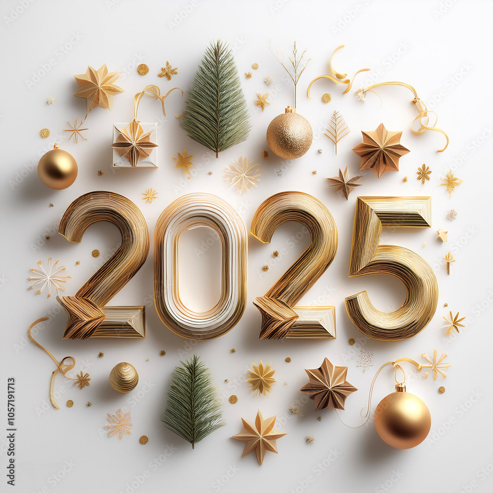 Fototapete the combination of the number 2025 with the best design and combination of festive elements and orna