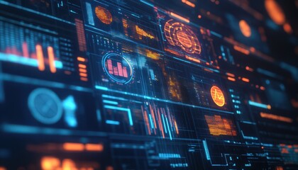 Obraz premium Digital diagram on virtual screen, depicting data analytics and networking