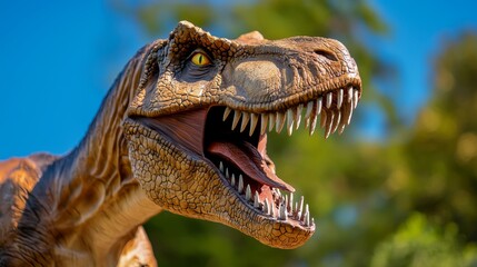 Obraz premium Dinosaur Model with Open Mouth in Natural Setting