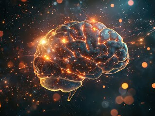 Brain technology visualization with glowing synapses on a dark background, emphasizing the importance of neural connections.