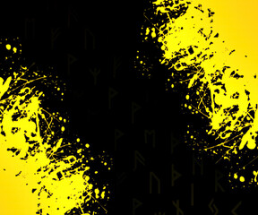 Yellow paints on a black background texture