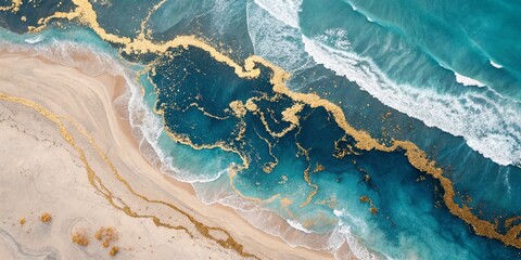 Naklejka premium Tidewater Elegance: Abstract Fashion Photography with Oceanic Waves and Gold Accents