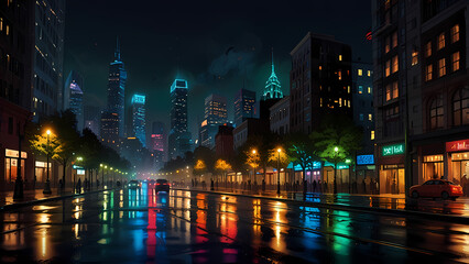 Naklejka premium Lively cityscape at night illuminated by city lights