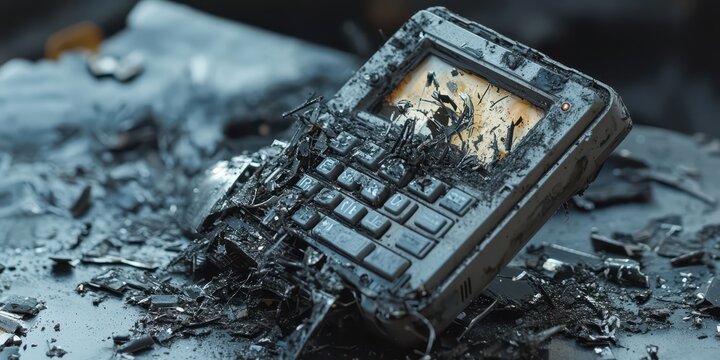 Old pager undergoing dramatic destruction, representing outdated technology and decay, captured in high resolution.
