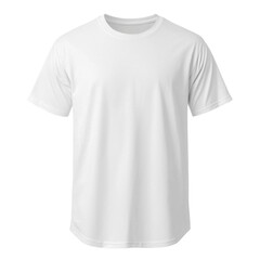 A plain white t-shirt displayed against, isolated on a white background, highlighting its simplicity and versatility.