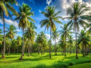 Tropical Paradise: Outdoor Landscape with Coconut Trees and Clear Blue Sky