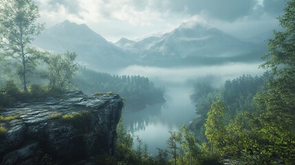 Morning Mist Over Majestic Mountains