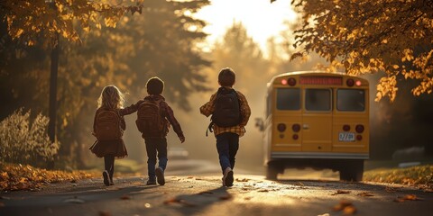 Students on their way to school on the first day, capturing the excitement and energy of new beginnings and educational journey.