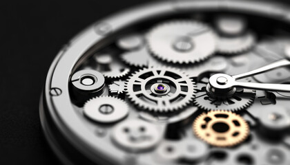 A close-up view of intricate watch gears and mechanisms, showcasing the precise craftsmanship and engineering behind timekeeping.