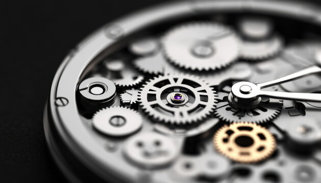 A close-up view of intricate watch gears and mechanisms, showcasing the precise craftsmanship and engineering behind timekeeping.