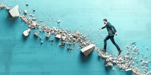 Individuals rising above initial setbacks on the entrepreneurial path, symbolizing resilience and learning from failures against a solid background.