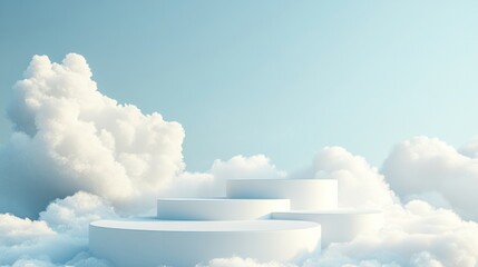 White podium platform with blue sky background and soft clouds generative ai