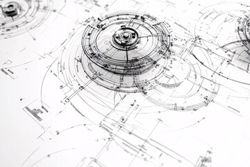 highly detailed technical circular blueprint with fine lines and intricate layers on a white background symbolizing precision and design
