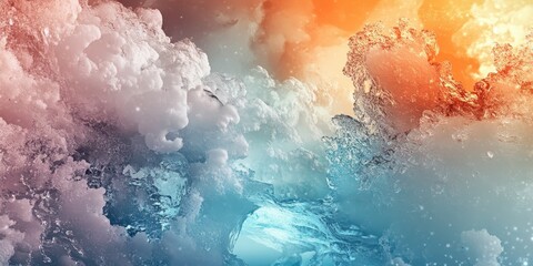 Fototapeta premium Melting glacier with natural elements set against a solid background, depicting climate change impact.