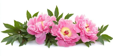 Fototapeta premium Peony flowers isolated on a white background, highlighting their elegant beauty in detail.