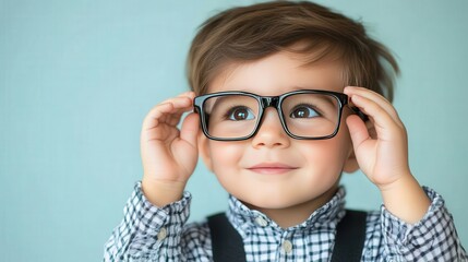 Fototapeta premium Cute Asian Boy Wearing Glasses Portrait Happy Child Adorable Kid Fashion