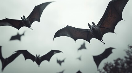 Fototapeta premium Group of bats flying in the sky