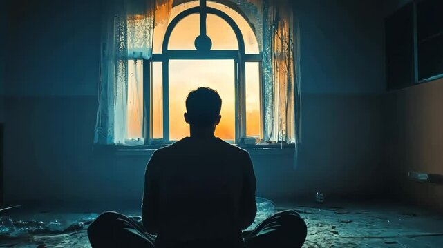 Contemplative Silhouette in Abandoned Room