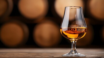 Whiskey Tasting Experience in Vintage Ambiance - Expert Connoisseur Surrounded by Polished Glass and Rustic Wooden Casks