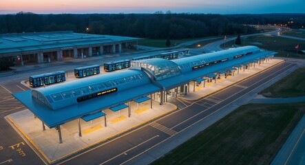 Aerial of transit center with bus platforms
