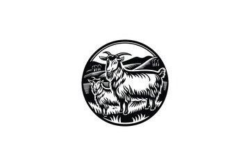 Minimalist White Goat Logo with White Outline on Black Background