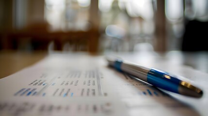 Close-up of a detailed job application form neatly filled out on a clean desk, with a pen resting beside it. Career planning, IT, finance, medical,employment, recruitment, professional documentation