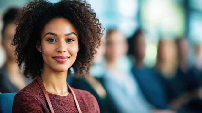 A Confident Woman Smiles During a Job Training Program at a Community Center