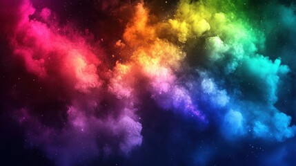 Fototapeta premium A vibrant rainbow explosion of colors with 3D depth, bright and full of energy, set against a dark background