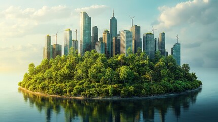 Obraz premium Futuristic Green City with Sustainable Architecture and Advanced Infrastructure